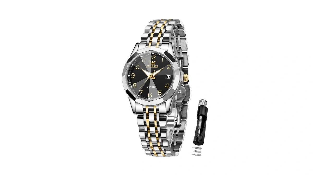 Olevs Black Womens Watch Number Stainless Steel Analog Quartz Watches