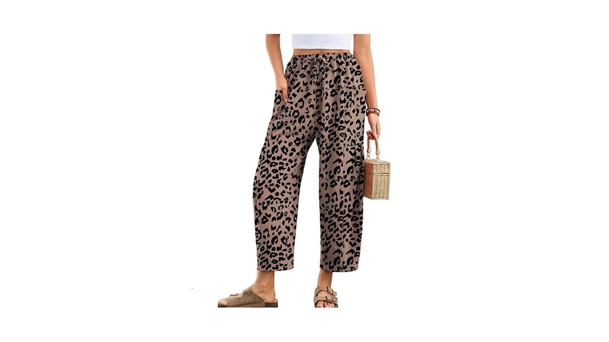 Heymoments Women's Wide Leg Lounge Pants Leopard Large Lightweight Drawstring