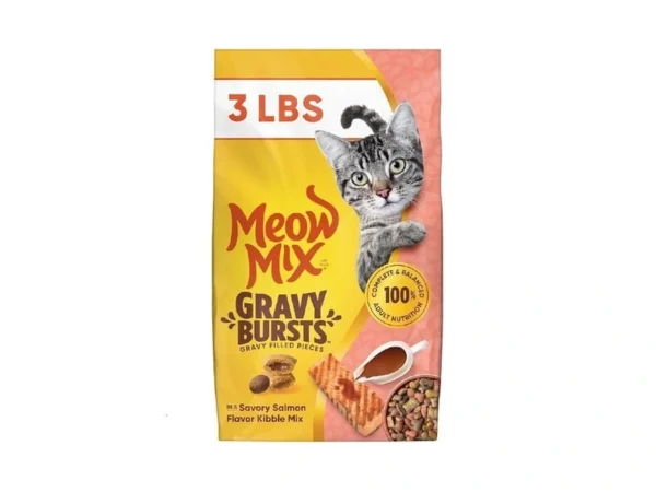 Meow Mix Gravy Bursts, Savory Salmon Flavor Kibble Mix, Gravy