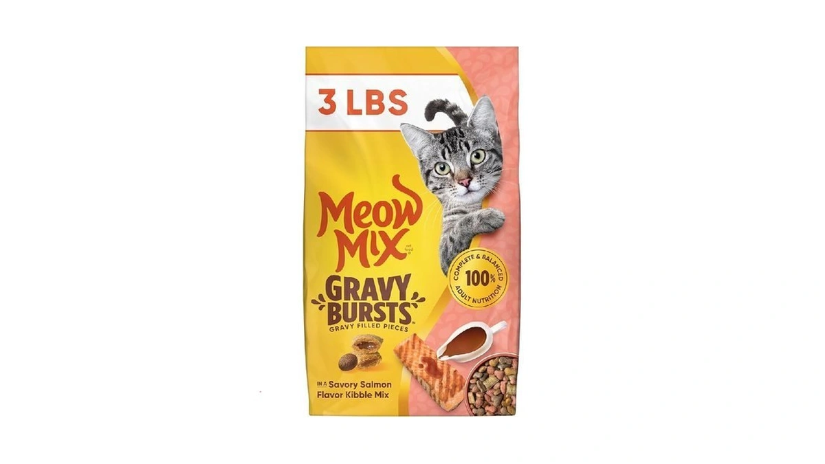 Meow Mix Gravy Bursts, Savory Salmon Flavor Kibble Mix, Gravy