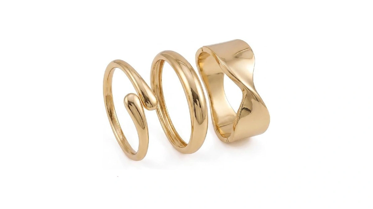 Chunky Gold Bangles Bracelets Stack For Women, Dainty 14k Gold