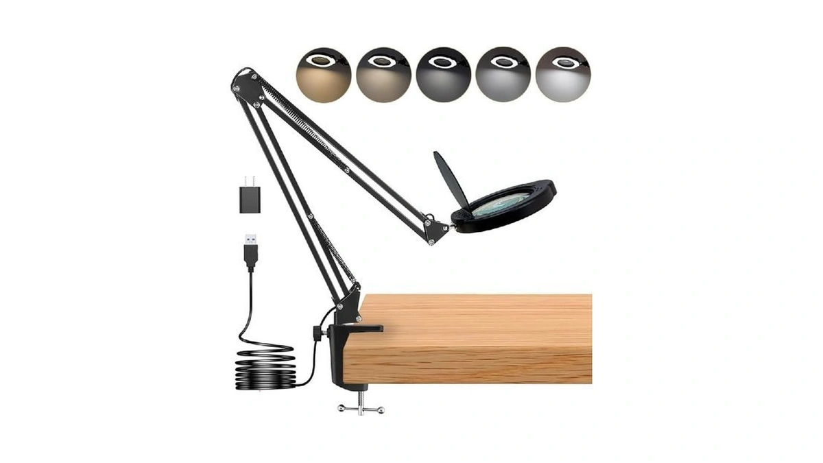 15x Magnifying Glass Desk Lamp With Clamp, Real Glass Lens,