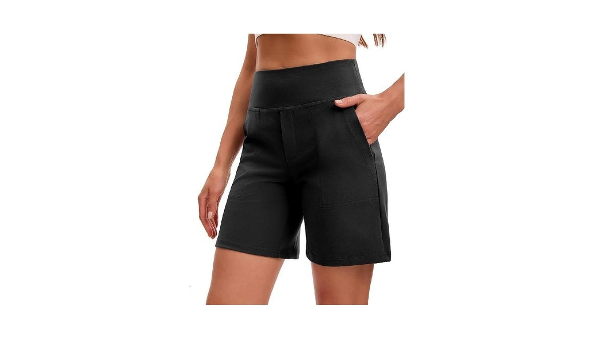 Vooveeya Women's Bermuda Shorts 7" High Waisted Athletic Long Shorts