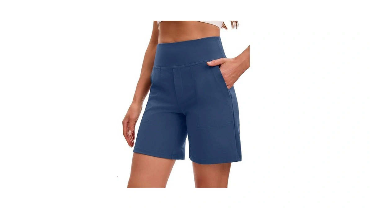 Vooveeya Women's Bermuda Shorts 7" High Waisted Athletic Long Shorts