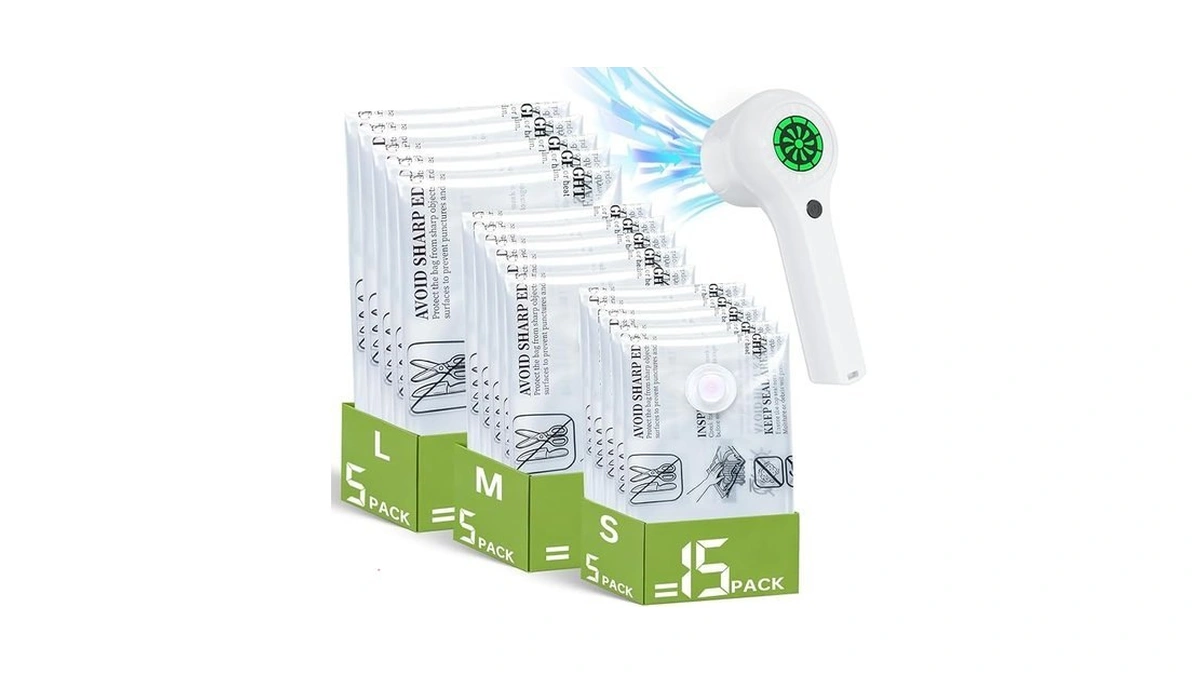 Travel Vacuum Storage Bag With Rechargeable Cordless Pump, 15 Pack
