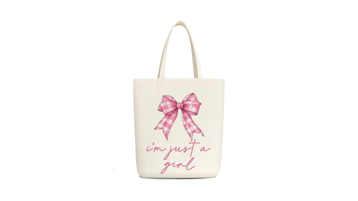 Pink Bow Canvas Tote Bag For Women Sister Aesthetic Cute