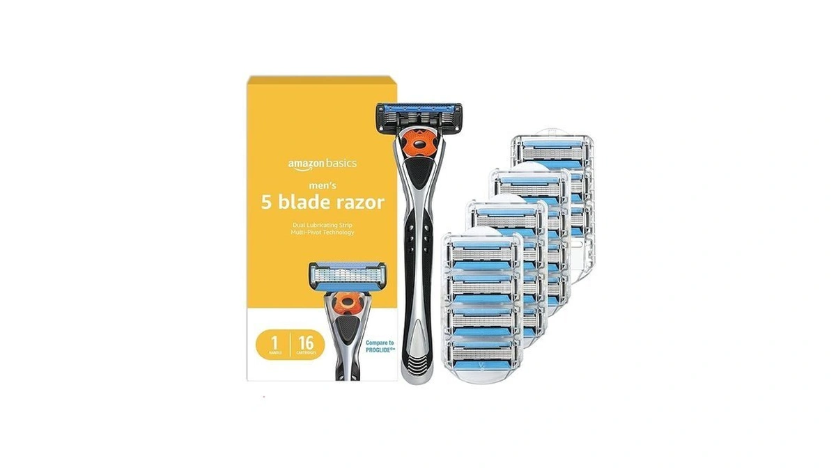 Amazon Basics 5-blade Motionsphere Men's Razor With Dual Lubrication, Vitamin