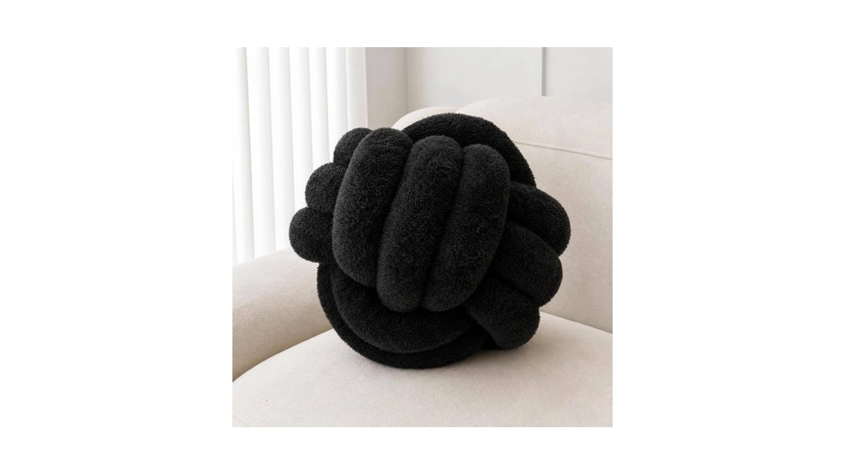Onechionede 12" Black Round Knotted Throw Pillow - Plush Knotted
