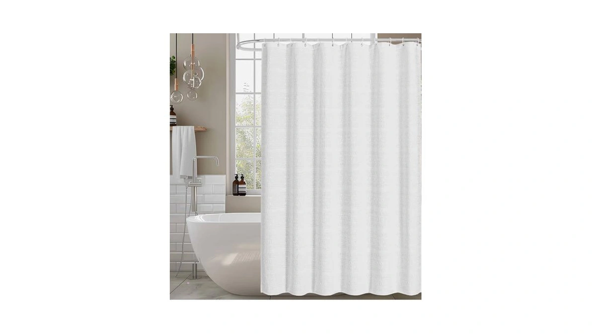 Craidlela White Boho Shower Curtain, Jacquard Sunflower Textured Shower Curtains