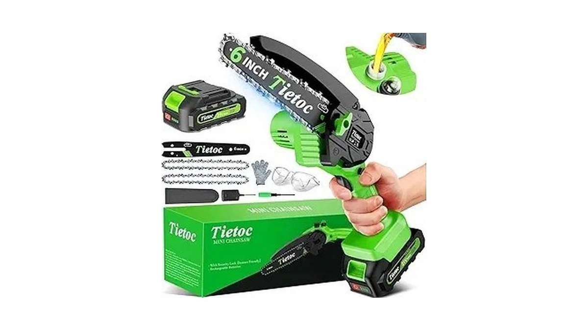 Tietoc Chainsaw 6 Inch Mini Electric Chainsaw Cordless Battery Powered,