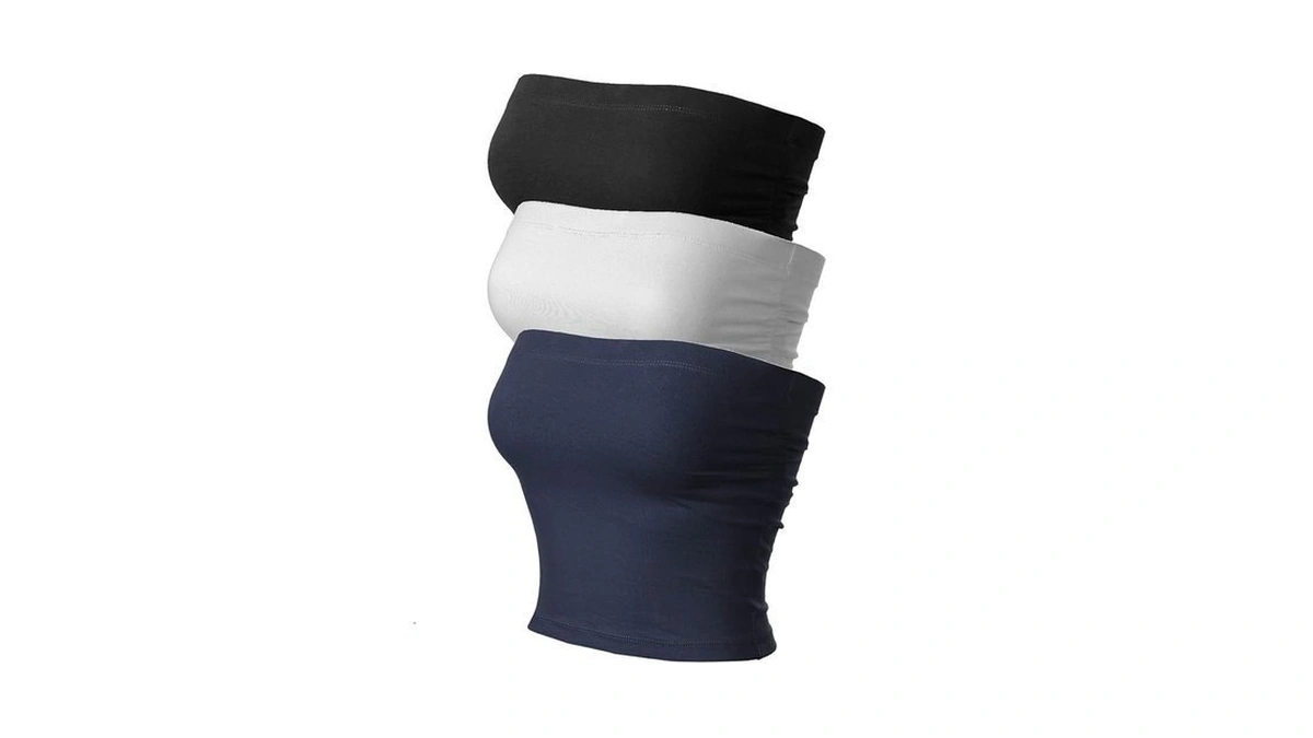Mixmatchy Women's 3 Pack Tube Top With Built-in Shelf Bra,