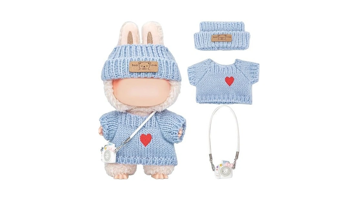 Vintay Handmade Blue Knit Doll Clothes For Labubu 17cm –