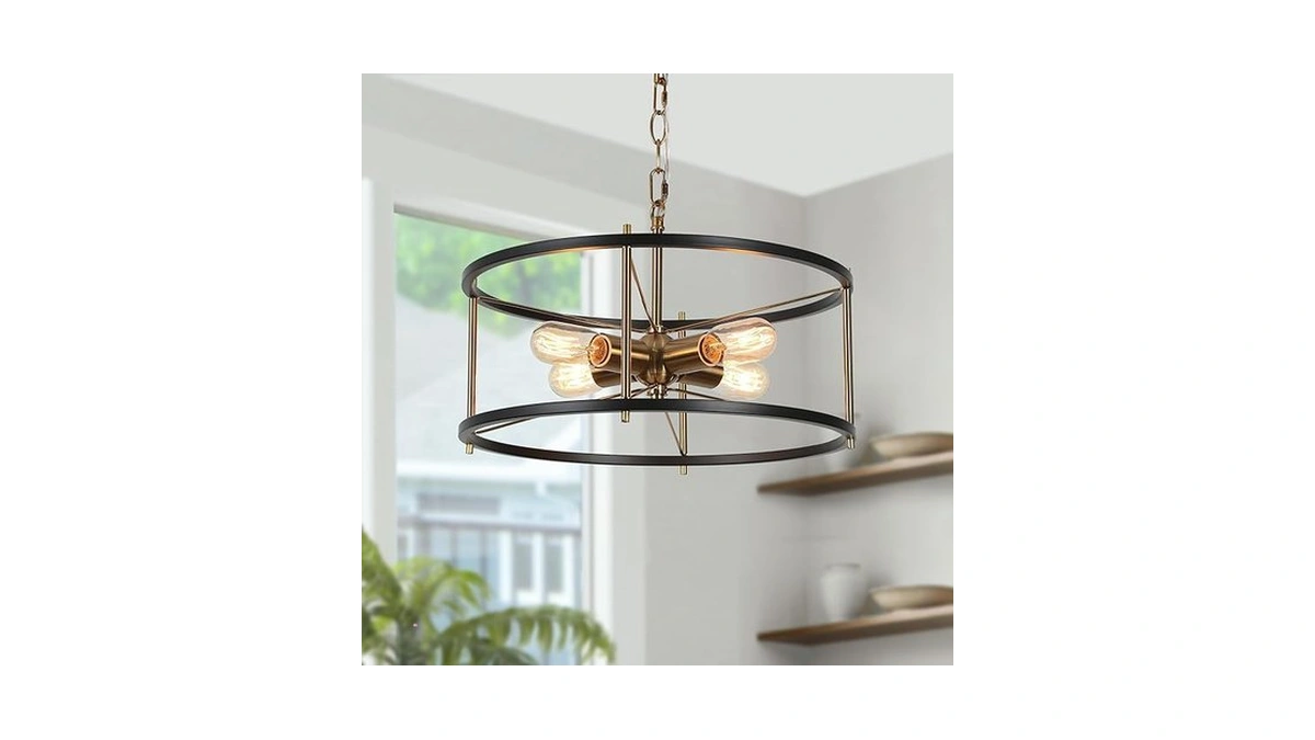 Gepow Black And Gold Drum Chandelier, Modern Industrial 4-light Pendant