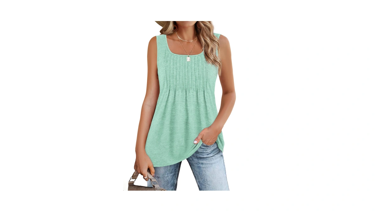 Zeagoo Womens Summer Tops Square Neck Pleated Sleeveless Fashion Casual