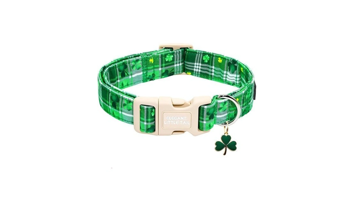 Elegant Little Tail St Patrick's Dog Collar - Green Plaid