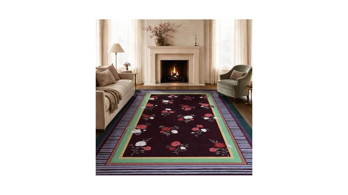 Garveehome Brown 5x7 Area Rug, Vintage Floral Design, Machine Washable