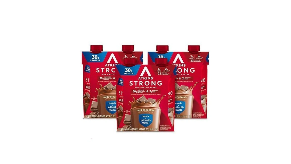 Atkins Strong High Protein Shake, Milk Chocolate, 30g Protein, 7g