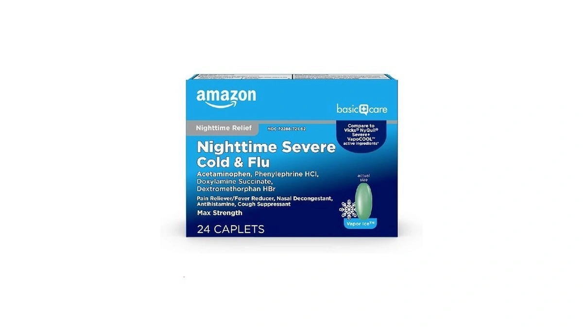 Amazon Basic Care Nighttime Severe Cold And Flu Relief Caplets,