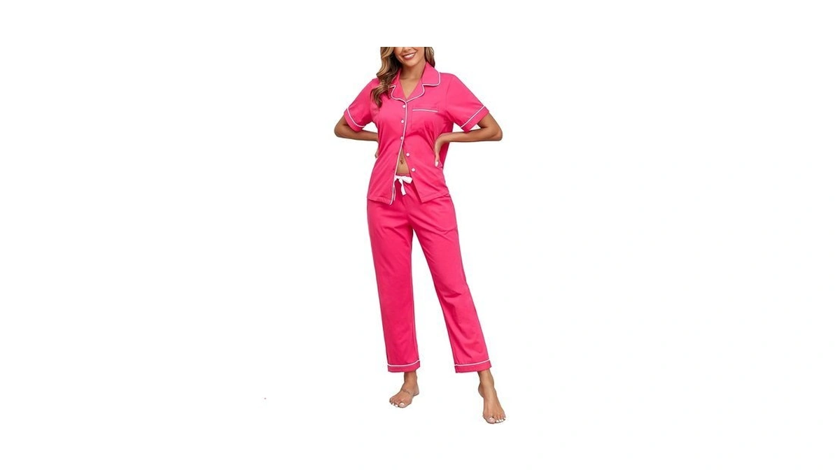 Ea's Secret Womens Pajama Sets 100% Cotton Short Sleeve Shirt