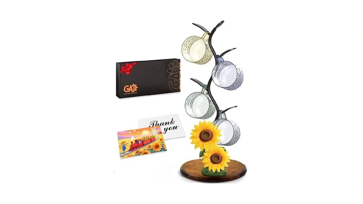 Gaj Sunflower Mug Tree Coffee Cup Holder, Countertop 3d Yellow