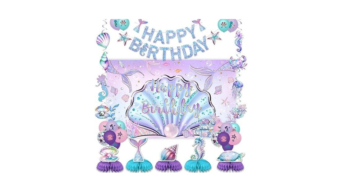 Wollmix Little Mermaid Birthday Decorations For Girls - Princess Blue