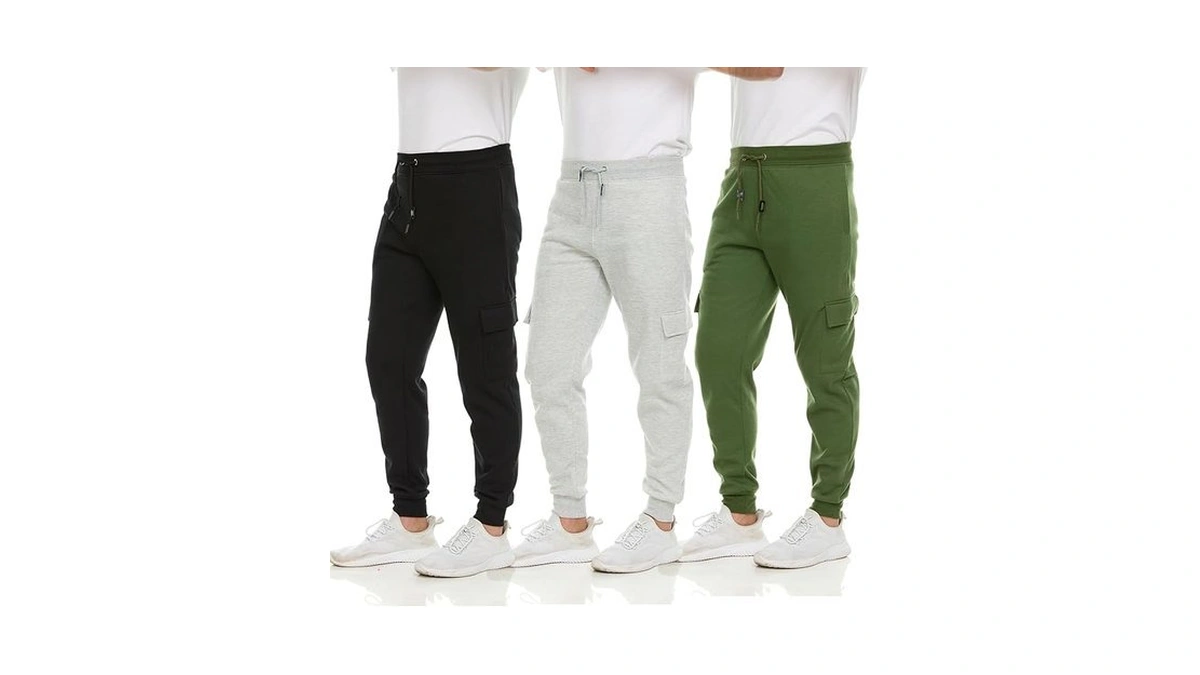 3 Pack: Men's Fleece Cargo Jogger Active Athletic Sweatpants With