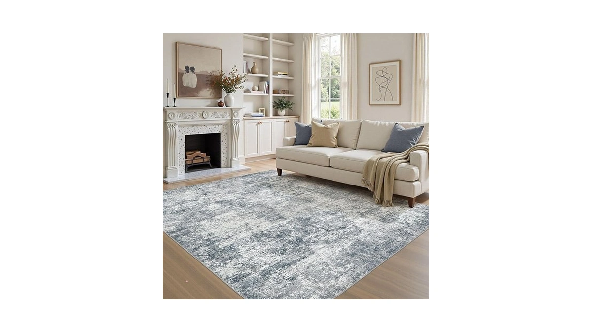6x9 Area Rugs For Living Room: Washable Large Neutral Abstract