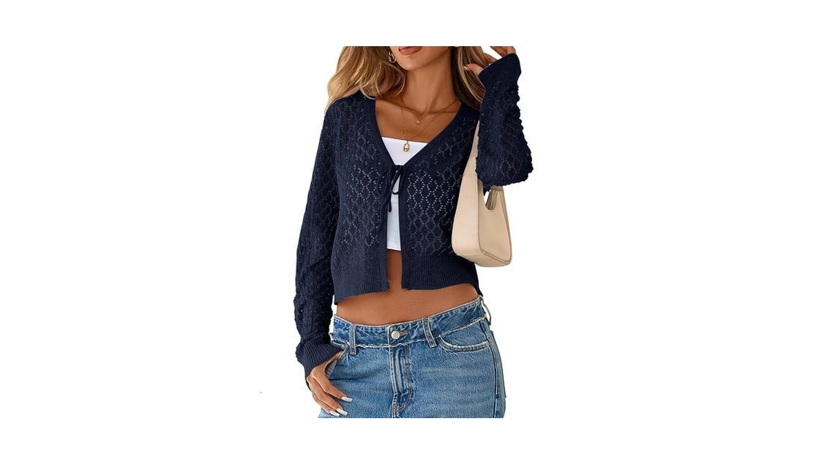 Simplefun Fall Cardigans For Women Cropped Tie Front Long Sleeve