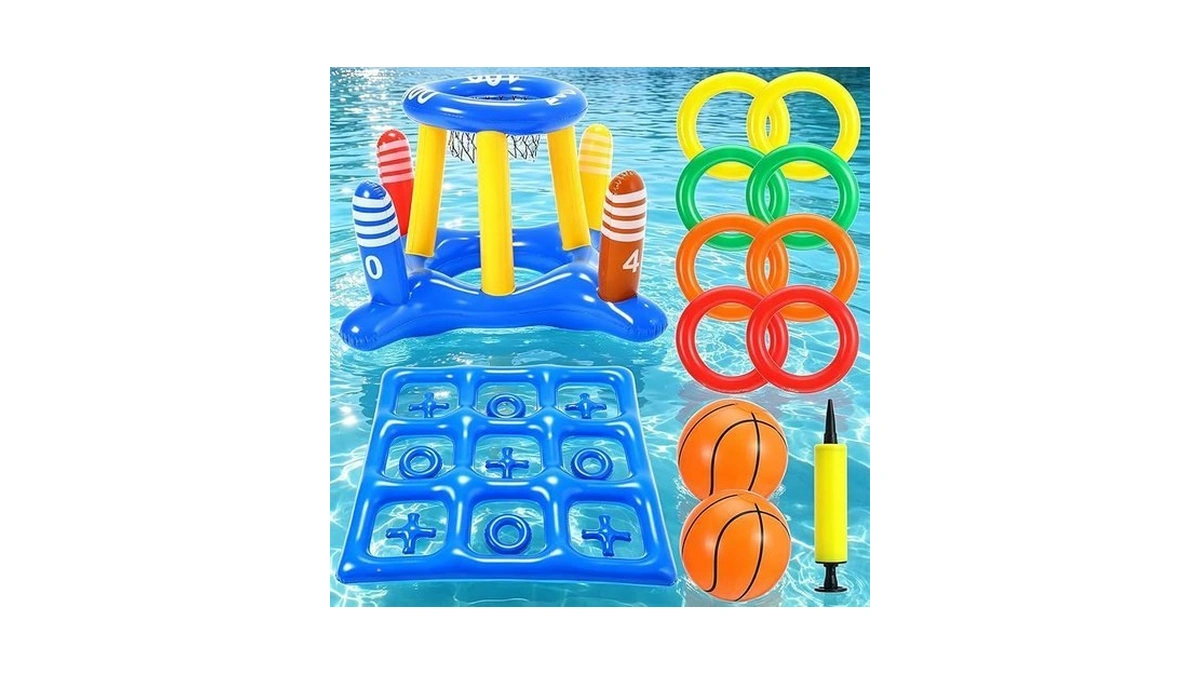 Junkin Pool Plaything Set, 2in1 Inflatable Pool Floats Basketball Hoop