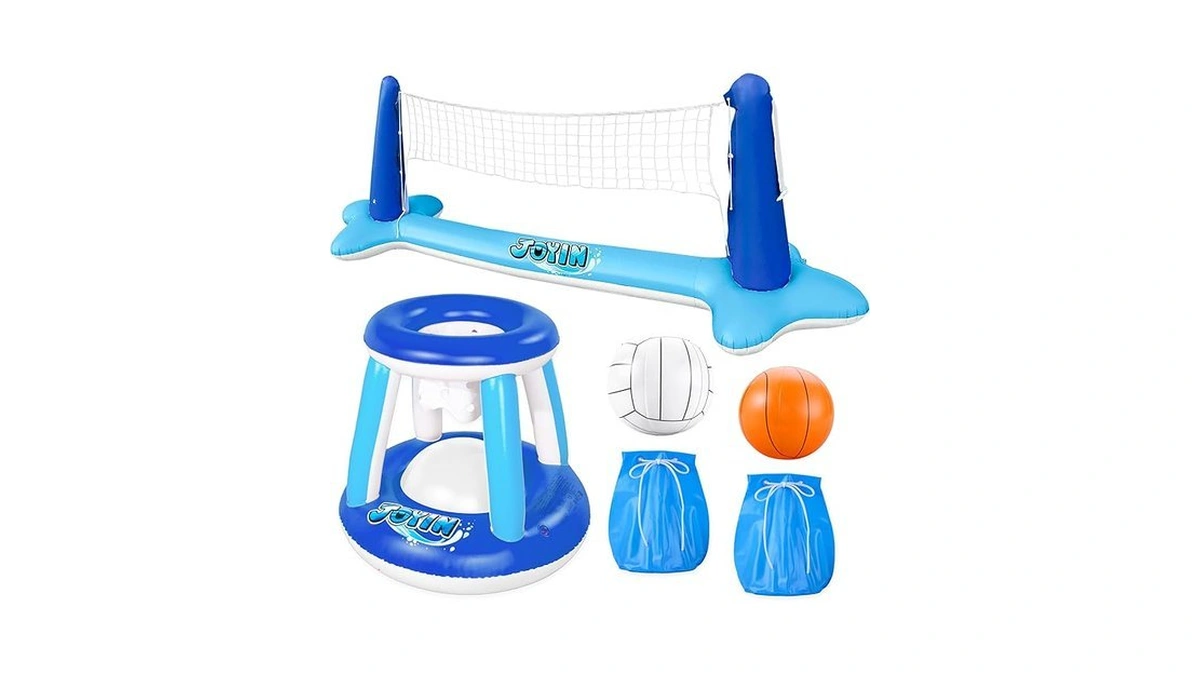 Joyin Inflatable Volleyball Net & Basketball Hoops Pool Float Set;