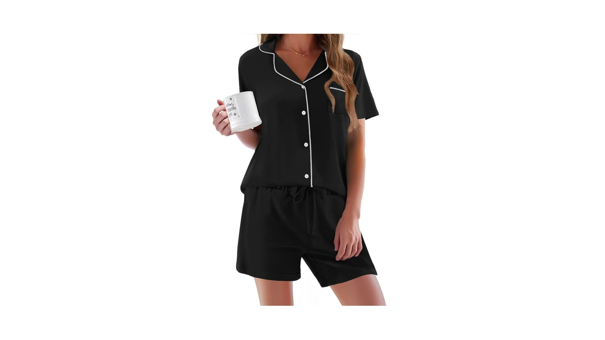 Ekouaer Pajamas Set For Women Short Sleeve Sleepwear Button Down