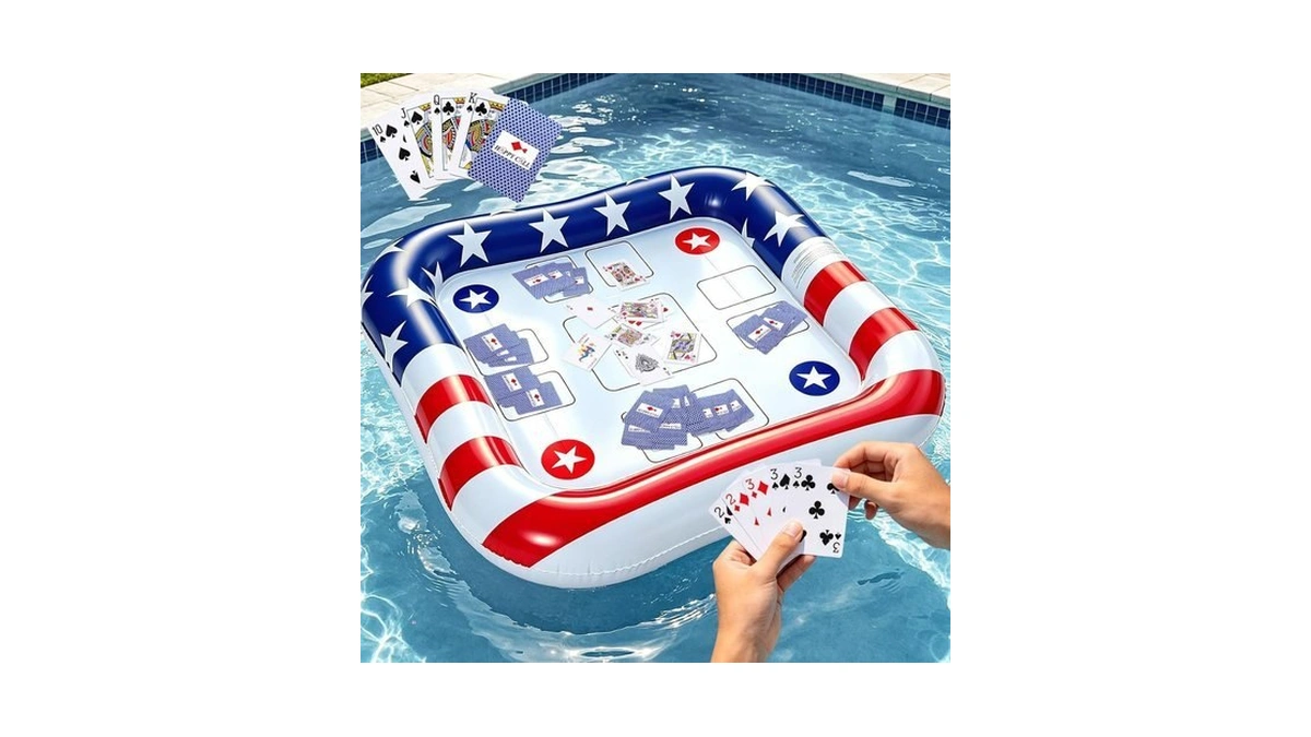 2-4 Players Floating Table For Pool With Waterproof Playing Cards,