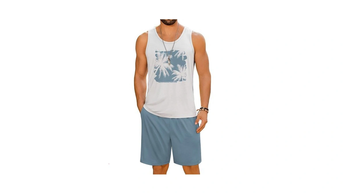 Lecgee Men's Sweatsuit Sleeveless Tank Top Suit Summer Tee Short