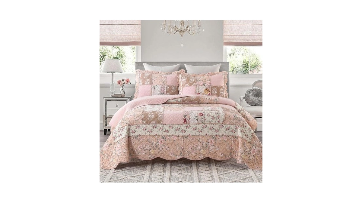 Yvooxny Quilts Queen Size Patchwork Pink Floral Quilt Set Vintage