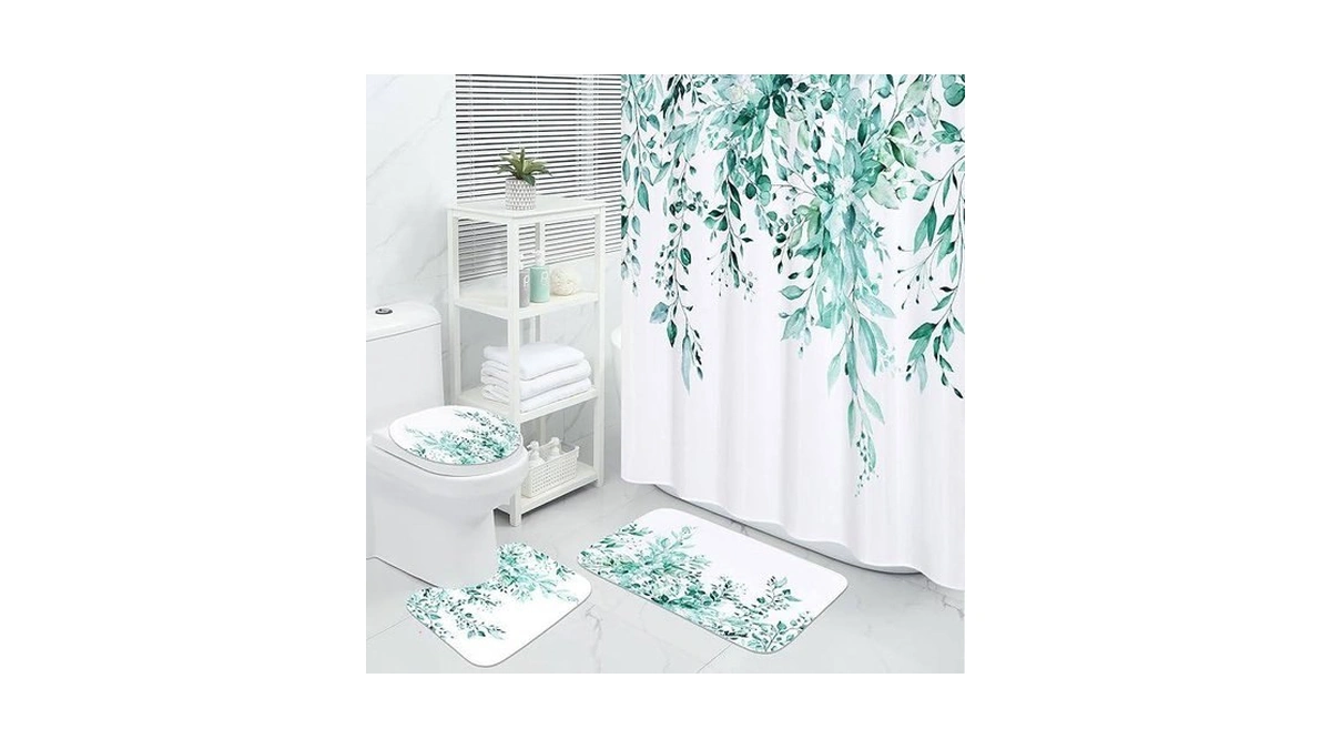 Mitovilla 4 Pcs Teal Blue Eucalyptus Bathroom Sets With Shower