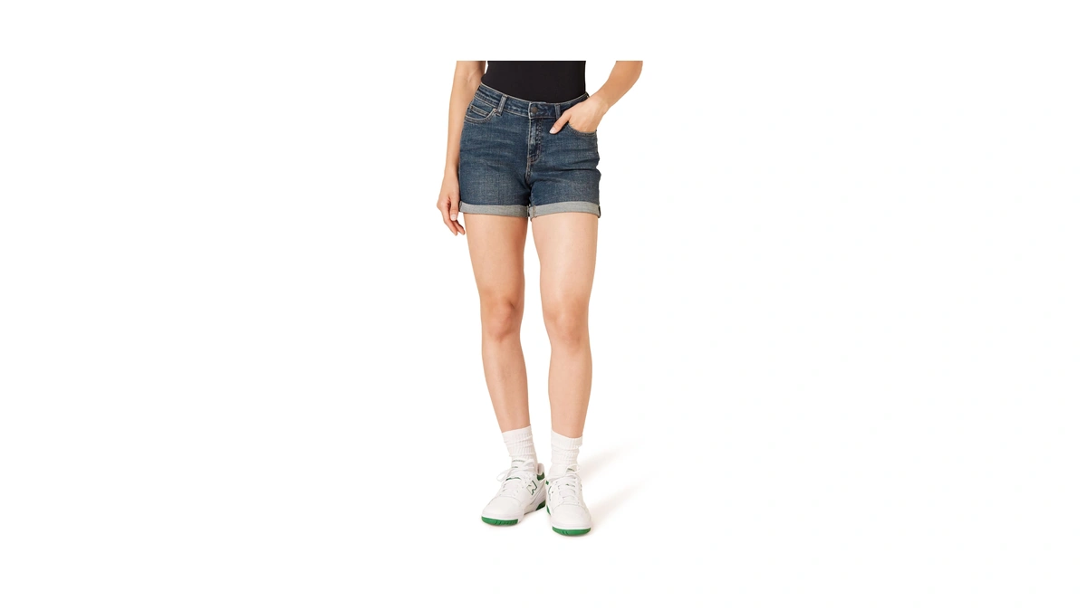 Amazon Essentials Women's Mid-rise Slim Fit 4" Shorts, Dark Wash,