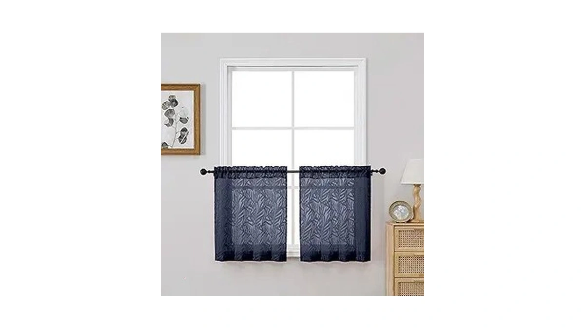 Ovzme Short Navy Blue Sheer Curtains 24 Inch Length 2