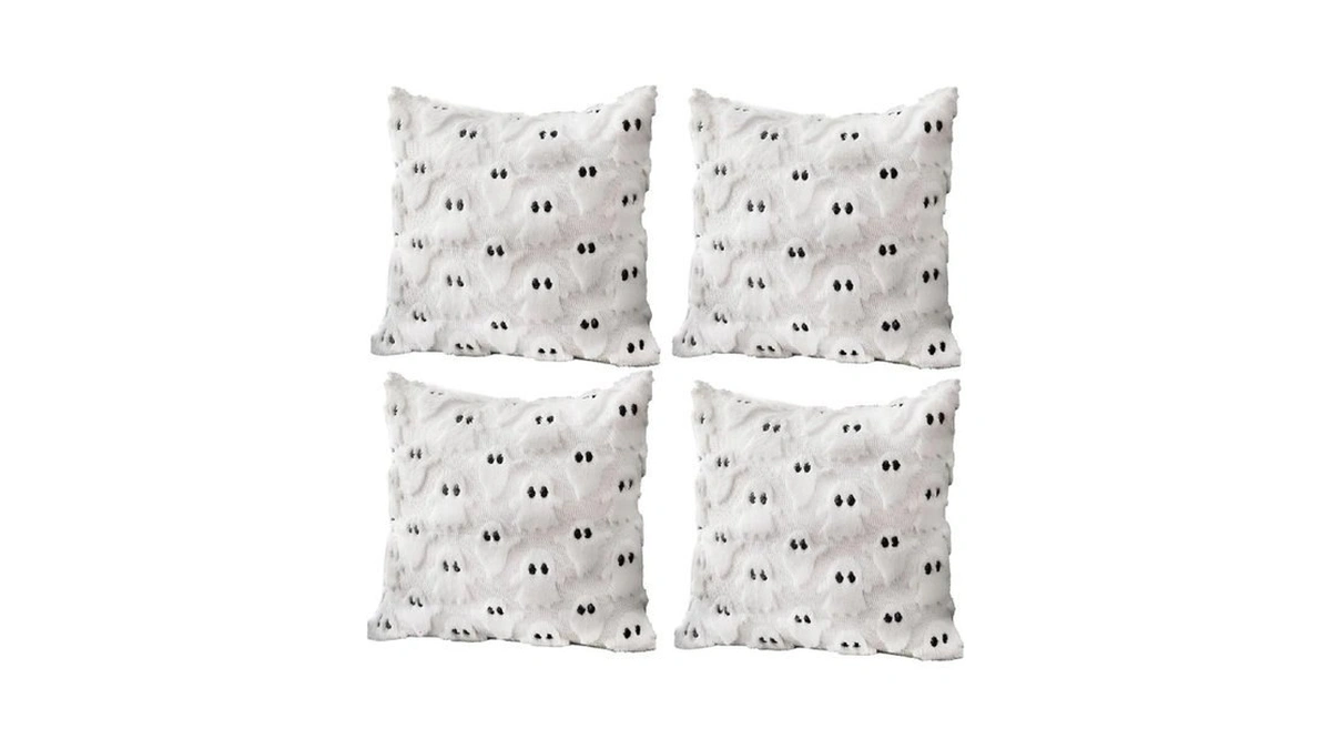 4 Pcs Halloween Throw Pillow Covers 18x18, Soft Faux Fur
