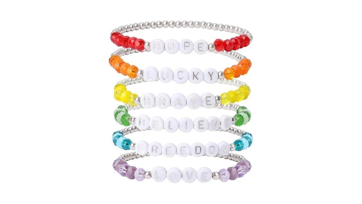 Rainbow Beaded Bracelets For Women Colorful Glass Beads Inspirational Letter