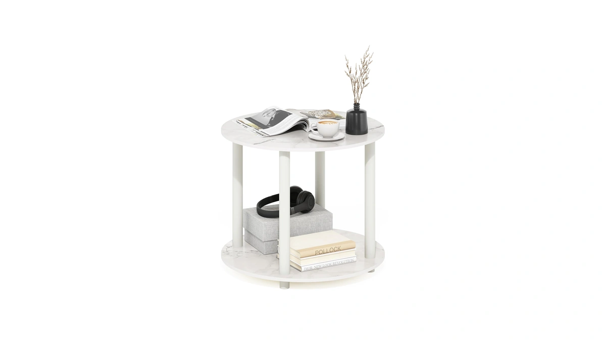 Furinno Turn-n-tube Simple Design 2-tier Round Wooden Small Coffee Table,