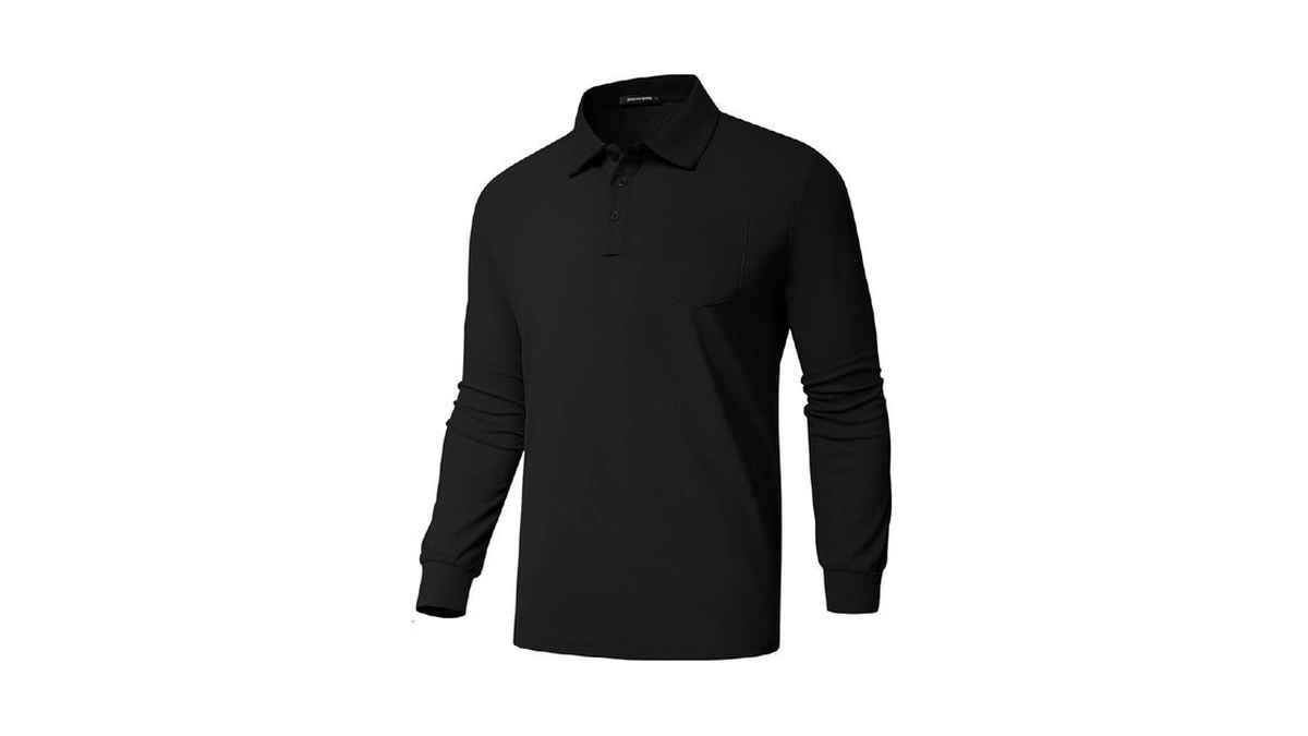 Promen Polo Men's Classic Long Sleeve Polo Shirts Casual Lightweight