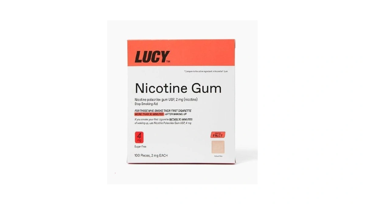 Lucyβ’ Nrt Nicotine Gum, Stop Smoking Aid, Fruit Flavor, 4mg
