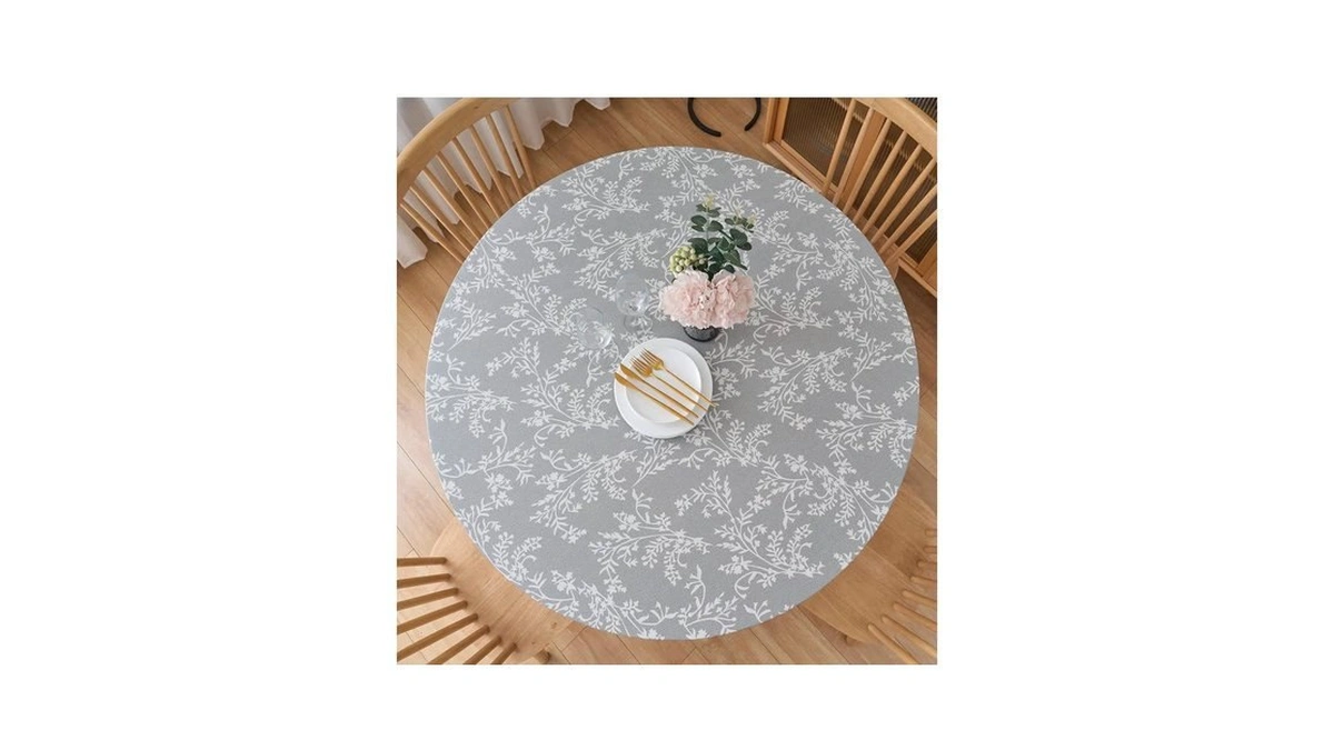 Liberecoo Round Fitted Tablecloth With Elastic, Flannel Backed Vinyl Tablecloths