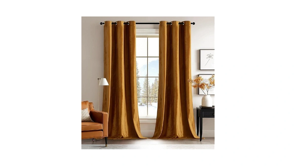 Anroduo Golden Brown Velvet Curtains 96 Inches Long Blackout Thermal