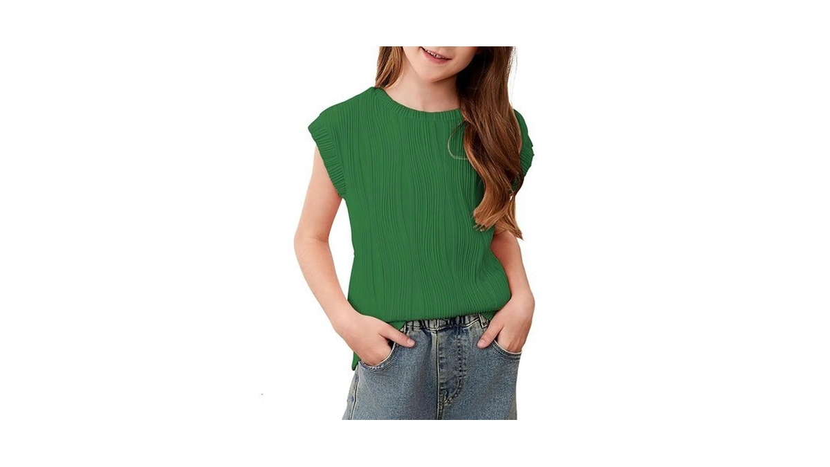 Blibean Girls Summer Shirts Big Kid Short Sleeve Textured Tunic