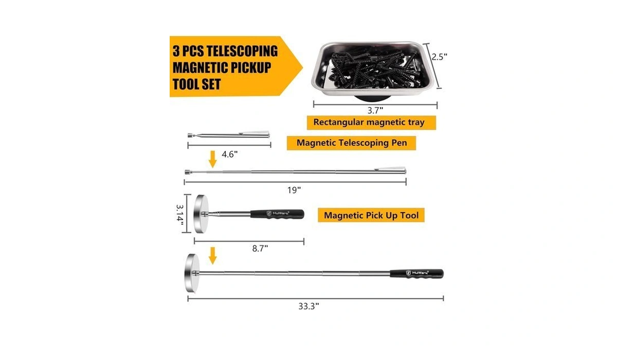 Mulwark 3pcs Telescoping Magnetic Pickup Tool Set With Pull Force,