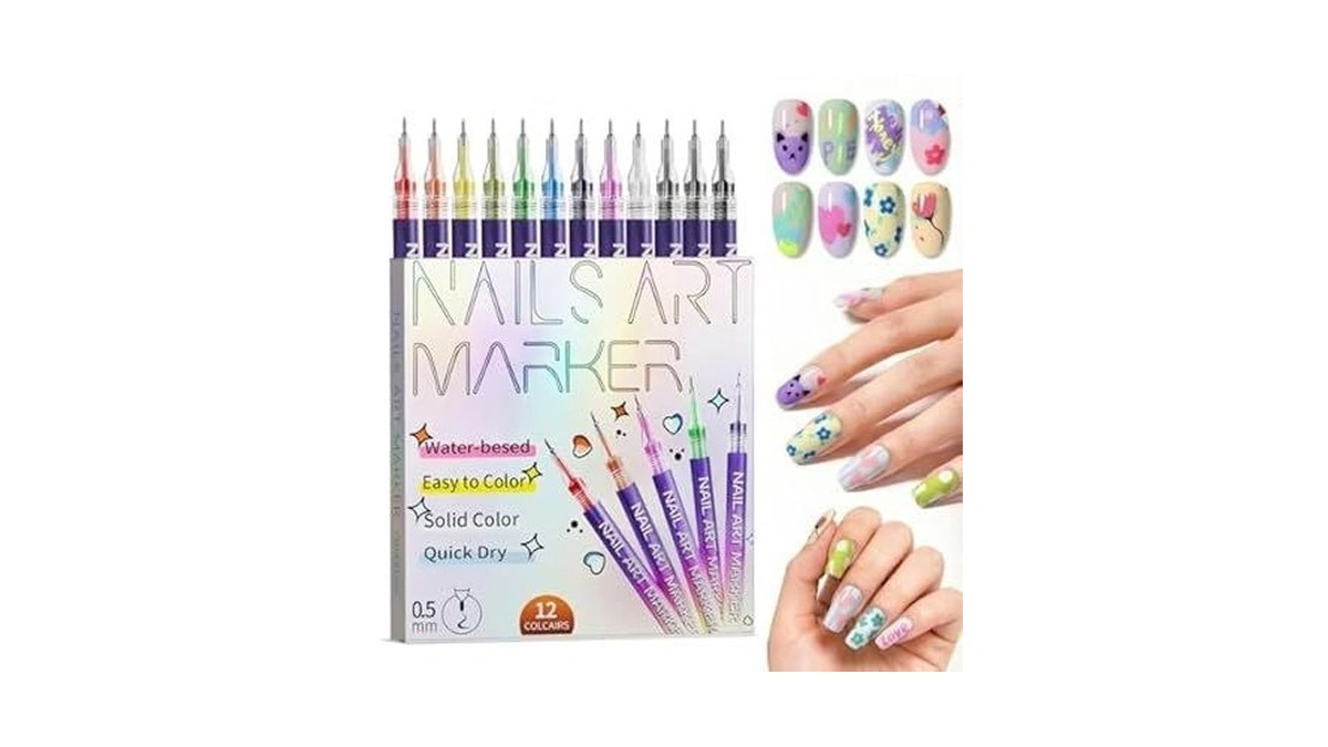12 Color Nail Art Pens Set, Nail Art Markers &