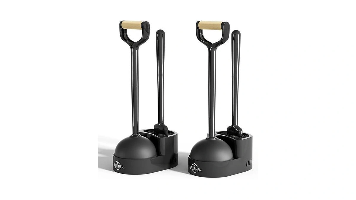 Sellemer Toilet Brush And Plunger Set, Curved Design Head For