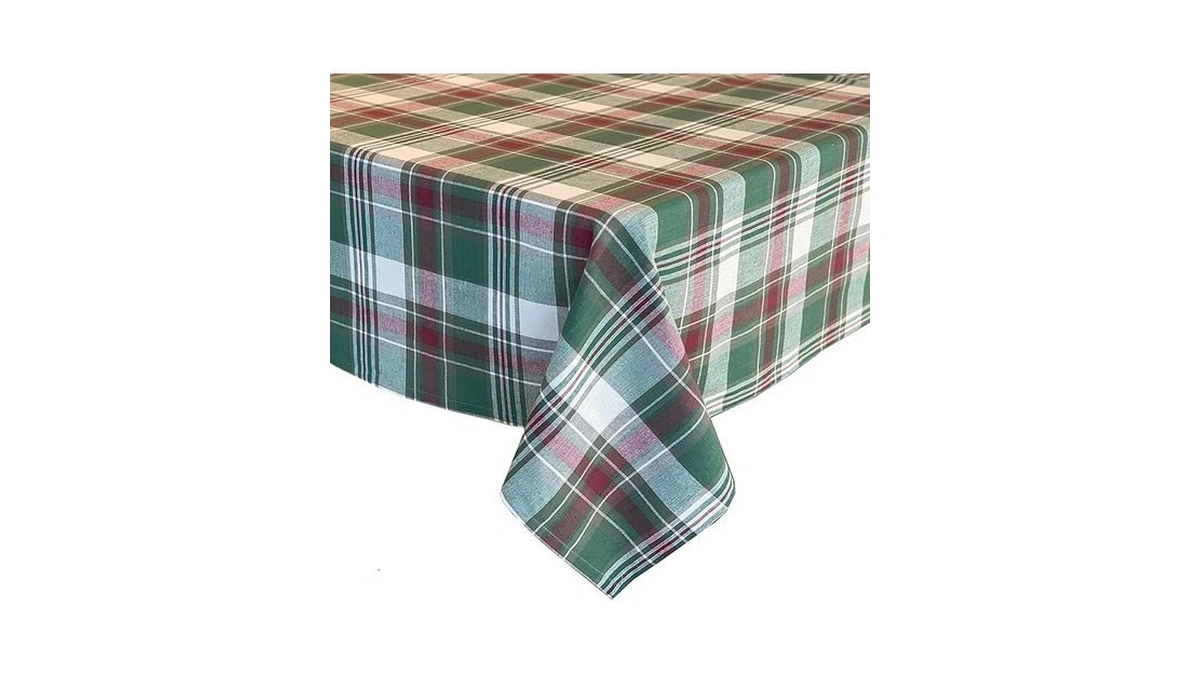 Trends Collection Christmas Cottage Plaid Cotton Weave Holiday Tablecloth, 60"