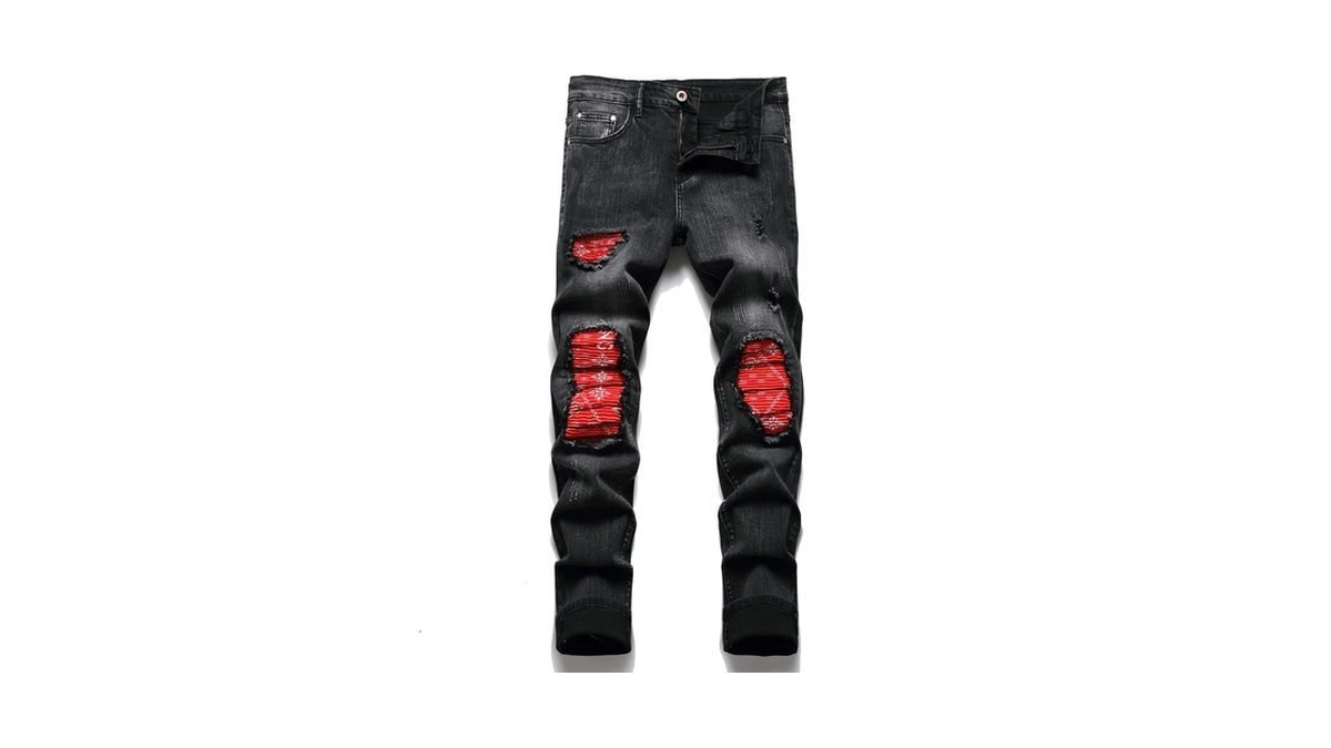 Oiiio Men's Patch Ripped Stretch Regular Fit Jean (30, Black